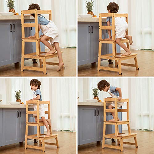 Kitchen Step Stool For Toddlers And Kids With Safety Rails For Kitchen Counter Solid Wood (Natural) #TOP4