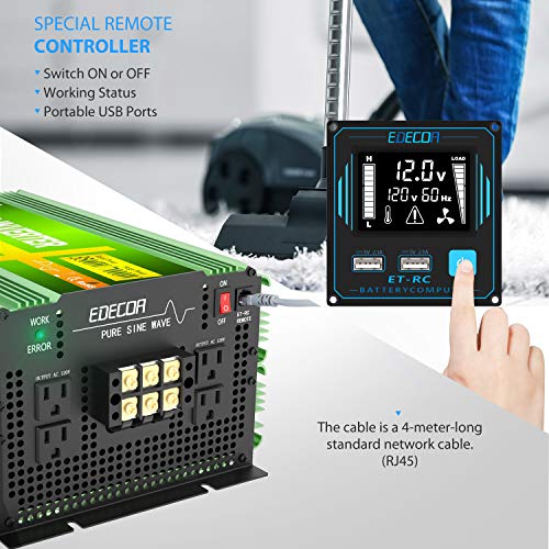 EDECOA Pure Sine Wave Power Inverter 3500 Watt DC 12V to AC 110V 120V Power Converter with LCD Display and Dual USB Remote Controller