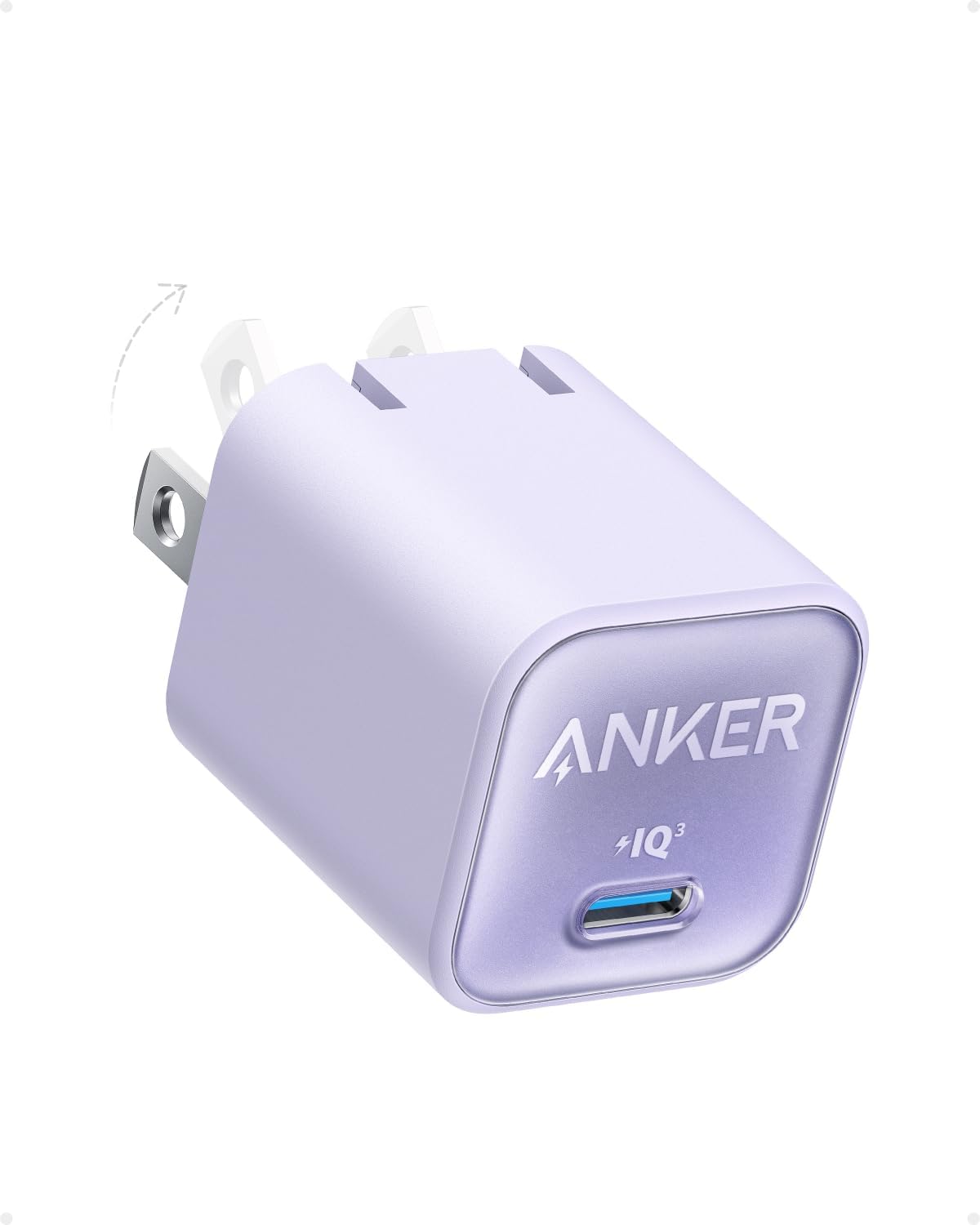 Anker USB C GaN Charger 30W, 511 Charger (Nano 3), PIQ 3.0 Foldable PPS Fast Charger, Anker Nano 3 for iPhone 14/14 Pro/14 Pro Max/13 Pro/13 Pro Max, Galaxy, iPad (Cable Not Included) - Lilac Purple
