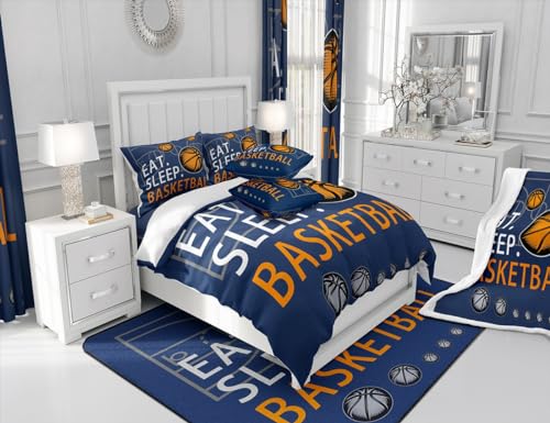 Image of Feelyou Basketball Coverlet Set Navy Comforter Full Size for Kids Teens