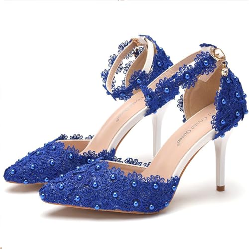 FGRID talons hauts mariage dentelle blanche escarpins bleu 38 - 3