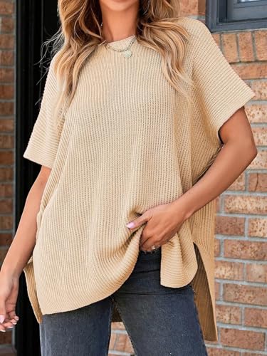 MARZXIN Womens Sweater Crewneck Short Sleeve Knit Pullover Tops Causal Loose-Fit Lightweight Sweaters2