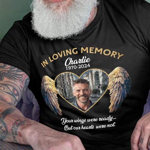 Personalized in Loving Memory Family Loss T-Shirt - Custom Photo and Name Tshirt- Memorial Shirts Personalized with Picture Rest in Peace RIP Shirts White4