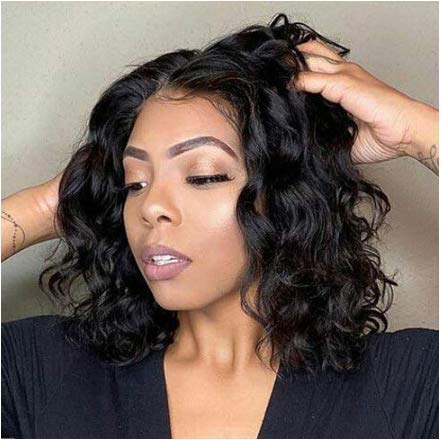 PRETTIEST Short Wavy Curly Wig for Daily Party Use Bob Wavy Black Wig for Women Shoulder Length Synthetic Wig (12inch, Black)