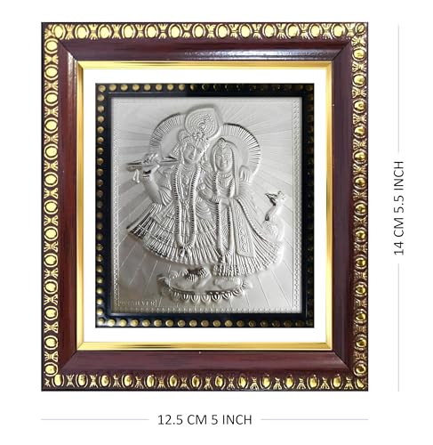 Image of ARTSMINE - 999 Pure Silver Radha Krishna Frame - Pure Silver Sheet with Purity Certificate | Pooja Room, Home & Office Decor | Wedding, Corporate & Housewarming Gift | Handcrafted Table Top & Wall Mount - 1 Unit (14 x 12.5 CM / 5.5 x 5.0 Inch)