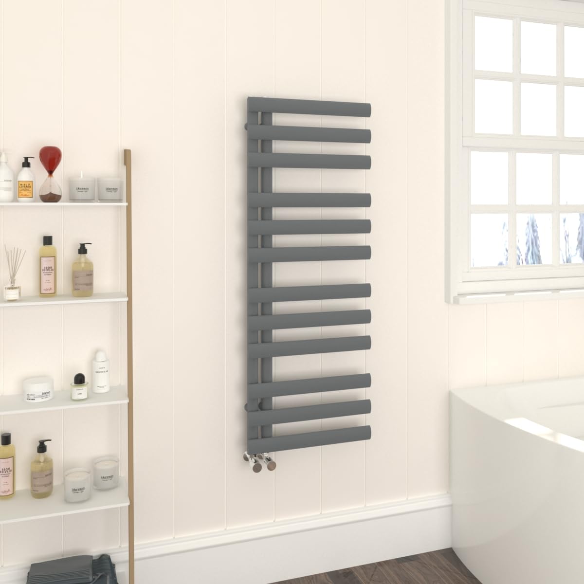 Warmehaus Sand Grey Designer Oval Panel Heated Towel Rail 1200X450mm Bathroom Ladder Style Radiator Warmer Central Heating