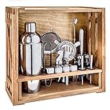 18 Piece Cocktail Shaker Set with Rustic Pine Stand,Gifts for Men Dad Grandpa,Stainless Steel Bartender Kit Bar Tools Set for Christmas Gift,Home, Bars, Parties and Traveling (Silver)
