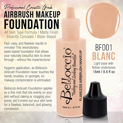 Belloccio's Professional Cosmetic Airbrush Makeup Foundation 1/2Oz Bottle: Blanc- Light With Yellow Undertones #TOP1