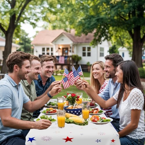 Image of 4th of July Tablecloth, 6 PCS Red White and Blue Patriotic Tablecloths(54x108 Inch) Independence Memorial Day American Flag Decorations Table Cloth Cover for Picnic Camping Party Dinner Table Decor