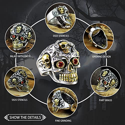 Gothic 925 Sterling Silver Skull Ring For Men, Red Garnet Bead Eyes Skull Ring, Punk Skull Ring, Vintage Biker Ring, Silver Adjustable Ring Skull For Men #TOP3
