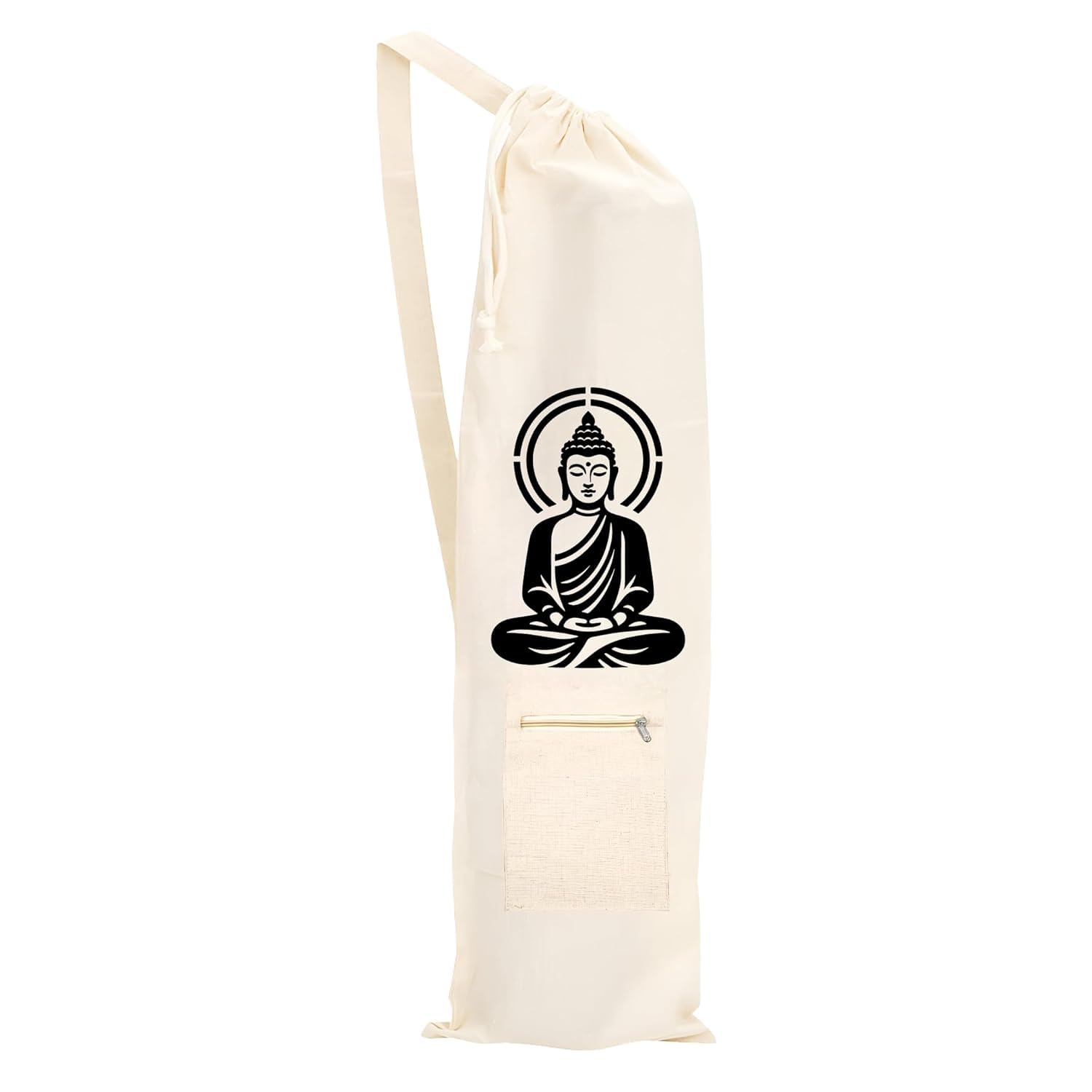 LOOPSTITCH Inner Peace Cotton Carry Yoga Mat Bag Zip Pocket Drawstring and Strap for Women Men Cute Printed Meditation Symbol (Inner Peace)-image-40
