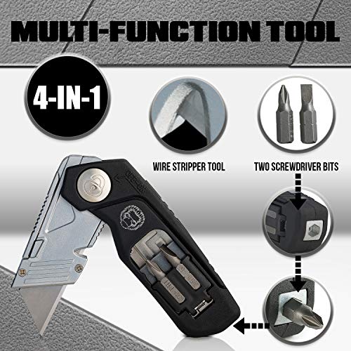 Image of Folding Utility Knife & Box Cutter Combo with Screwdriver Bits, Wire Stripper, Quick-Change Blades, Belt Clip & Refills - Versatile Everyday Carry Tool