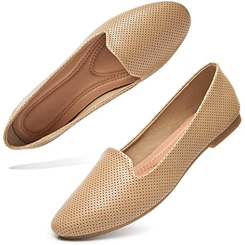 hash bubbie Women's Flats Shoes Dress Shoes for Women Business Dressy Casual Shoes Ballet Flats Loafers Comfortable Slip on Shoes（Nude.US7） Cover