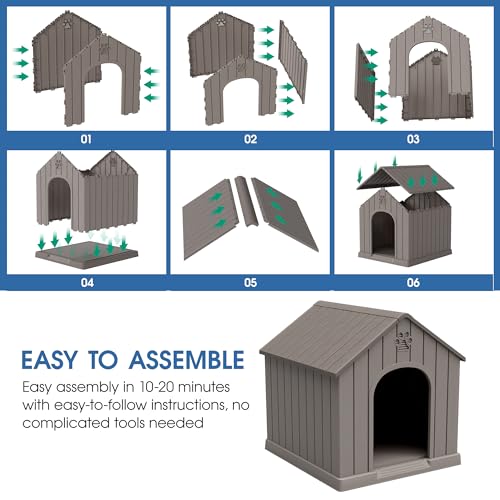 Indoor-Outdoor Large Dog House for Medium to Large Dogs, Durable Plastic Doghouse – Waterproof Design, Air Vents & Elevated Floor, Simple to Clean and Assemble (Classic Grey 1, 36.2''L×38''W×38''H) - Image 6
