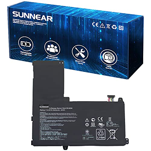 SUNNEAR C41-N541 Battery Replacement for Asus Q501L Q501LA Q501LA-BBI5T03 Series Laptop N54PNC3 0b200-00430100m 14.8V 66Wh 4520mAh
