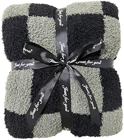 Ultra Soft Checkered Blanket Black Cozy Buffalo Check Throw Fluffy Knitted Reversible Throw Blanket Lightweight Fleece Checkerboard Grid Blanket for Sofa Couch Bed Travel, Graphite/Carbon, 51''x63''
