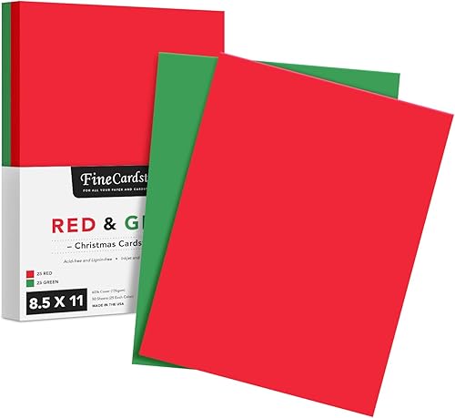Papel de Navidad para tarjetas de Navidad, cartulina roja y verde de 8.5 x 11 pulgadas para tarjetas de felicitación, arte y manualidades,