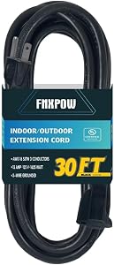 30 FT Outdoor Extension Cord - 16/3 SJTW Durable Black Electrical Cable with 3 Prong Grounded Plug, UL Listed