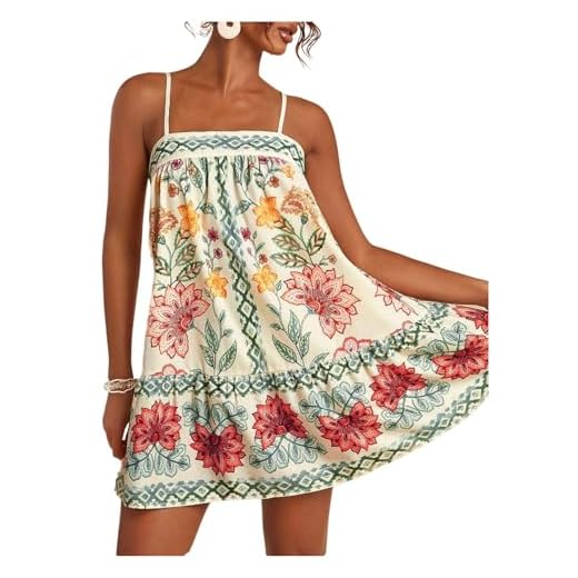 RoseSeek Women's Tropical Floral Mini Dresses Flowy Cami Summer Dress Beach Vacation Clothes Multicolor Small
