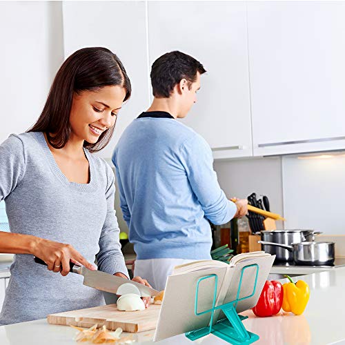 Vankcp Book Stands Adjustable Reading Book Stand With Folding Tray,Portable Metal Book Easel Display Holders,Fold-N-Stow Small Book Rest For Textbooks, Cookbook, Ipad, Document (Light Blue) #TOP4