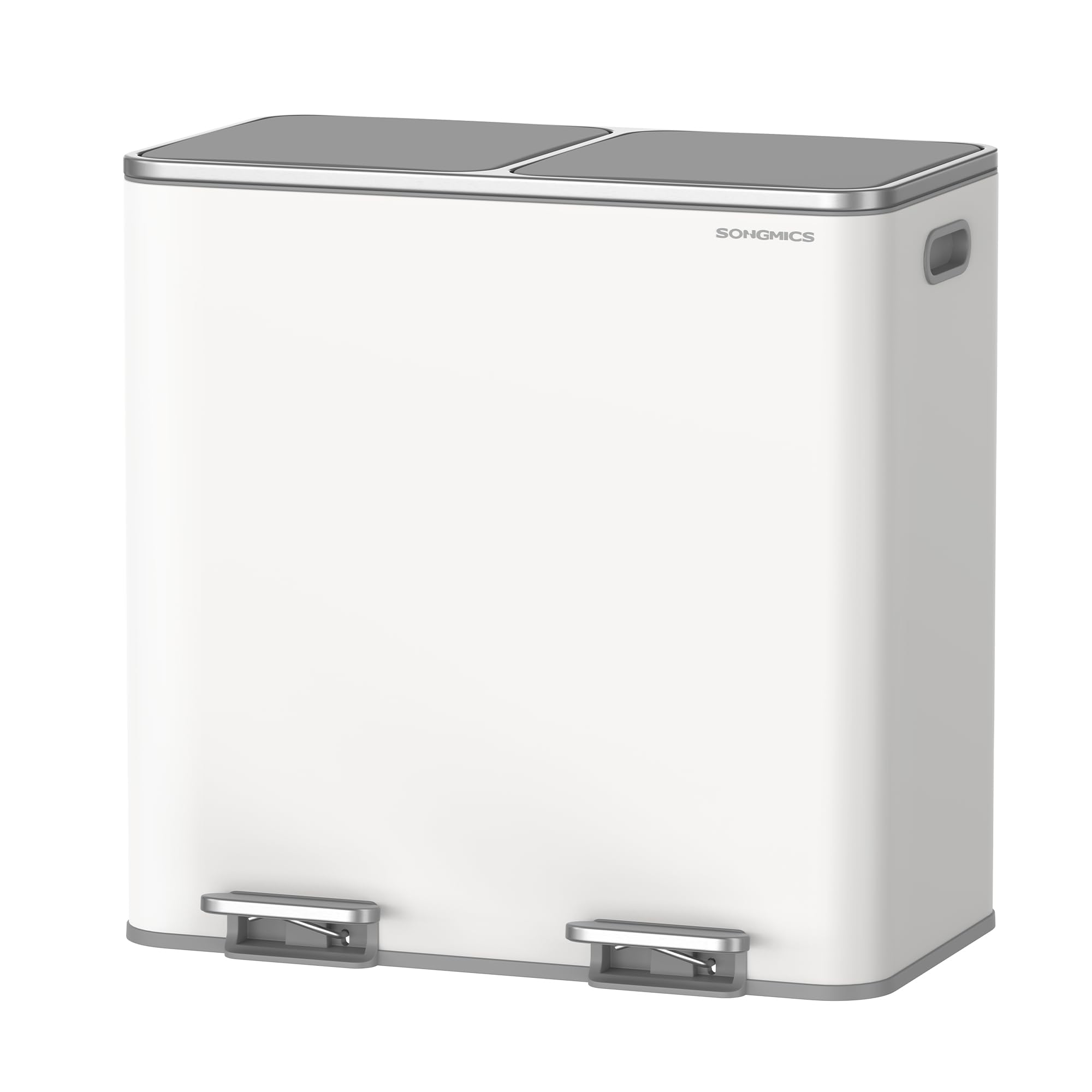 SONGMICS Dual Rubbish Bin, Metal Recycling Bin with 15 Rubbish Bags, 2-Compartment, with Lids, Pedals, Plastic Inner Buckets, Soft Closure, 2 x 10.6 Gallons (2 x 40 L), White and Grey LTB730W82 โ image 1