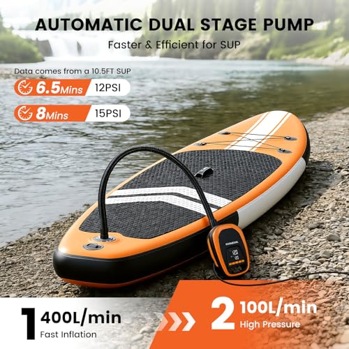 Image of Paddle Board Electric Pump, High Pressure SUP Pump with Inflation & Deflation, Auto-Off, Portable Air Pump for Inflatables and Kayaks