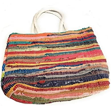 Oversized All-Cotton Chindi Tote Bag Multi-color Handmade in India Travel Tote Beach Bag