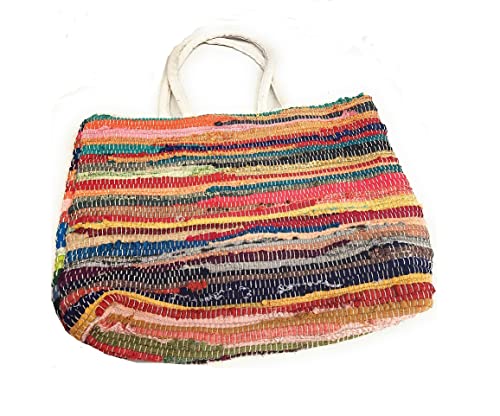 Oversized All-Cotton Chindi Tote Bag Multi-Color Handmade In India Travel Tote Beach Bag #TOP2