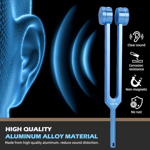 Image of Tuning Forks for Healing, 4 PCS Aluminum Alloy Tuning Fork 128Hz, 136.1Hz, 256Hz, 384Hz, Hockey Puck Activator & Feet, Chain, Weighted & Unweighted Tuning Fork Set with Vegan Leather Pouch