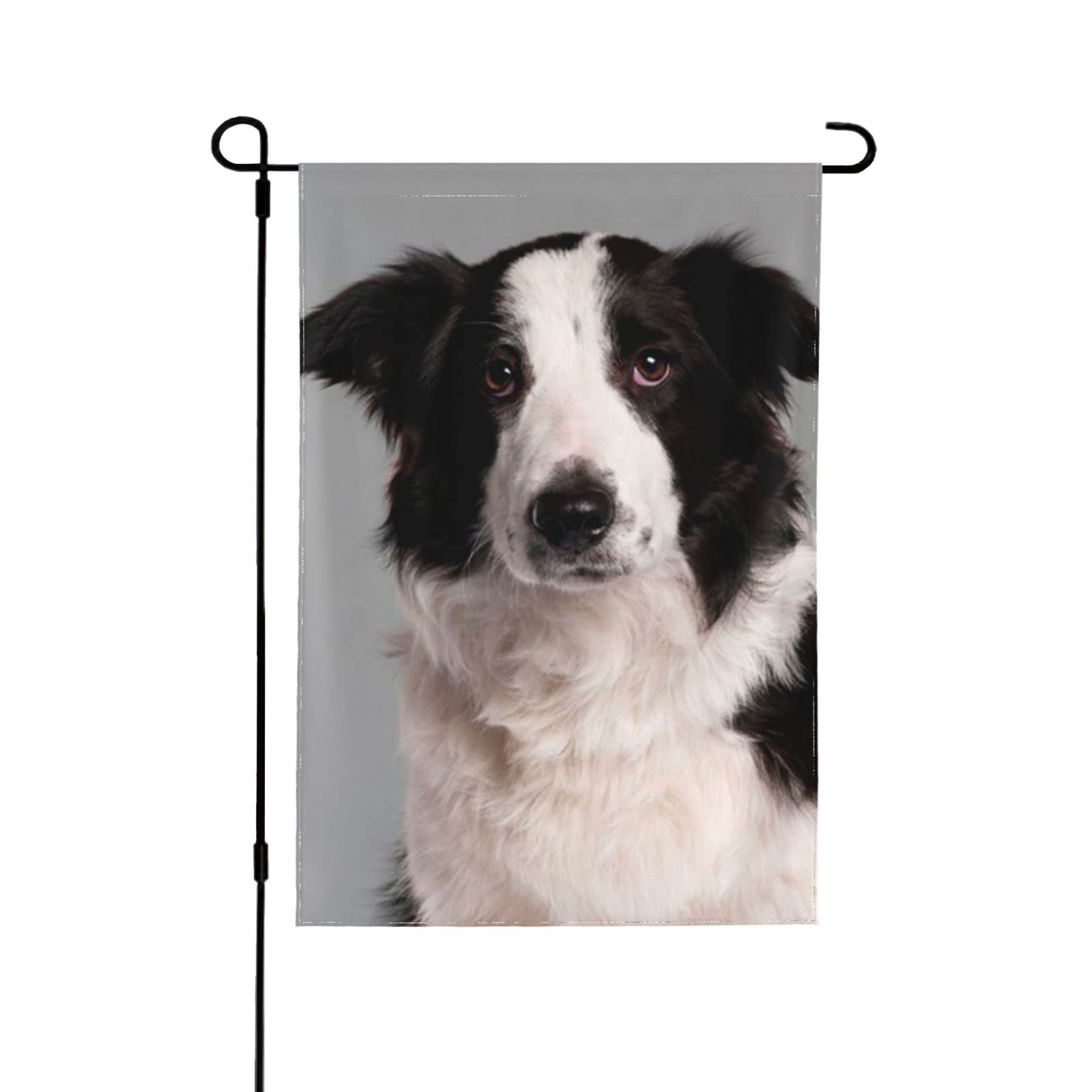Bandiera Di Benvenuto Personalizzata Primavera/Estate 78x155cm, Border Collie Con Fiori E Farfalle, Blu Cielo, Doppio Lato Per Esterno