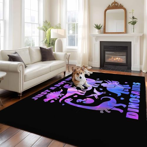 Purple Dinosaur Large Area Rug 8x10 FT, Non Slip Living