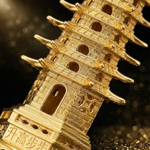 Image of Fengshui Education Tower for Academic Success & Best for Positive Energy Prosperity | Study Table Room Decor 10 Tower (Metal, Golden)