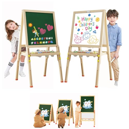Preescolar, Toy Caballete de Arte para niños,Caballete Para Niños Con Tablero Magnético,Doble Cara Caballete de pie Ajustable para niños,Con Letras Y Números...