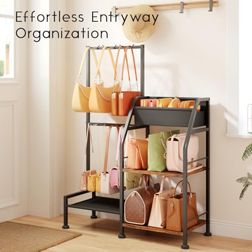 Homsorout Purse Organizer for Closet - Purse Rack Stand with 12 Hooks, 2 Wooden Shelves Purse Storage for Closet, Large Capacity Backpack Storage, Handbag Organizer for Home, Living Room, Black by Homsorout - Used condition - Image 8