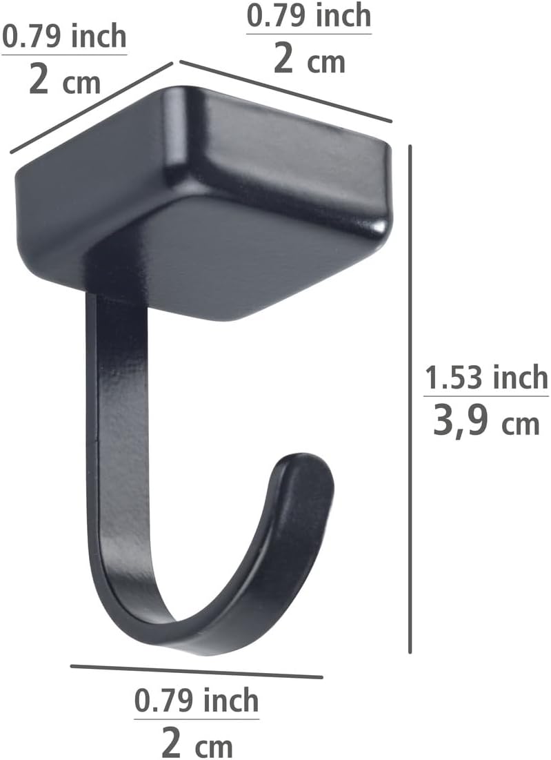 WENKO Jet Magnetic Hooks, Set of 6, Practical Hooks in Minimalist Industrial Design, Suitable for All Magnetic Surfaces, Fixes Without Drilling, Dimensions (W x H x D): 2.2 x 3.9 x 2.3 cm, Black