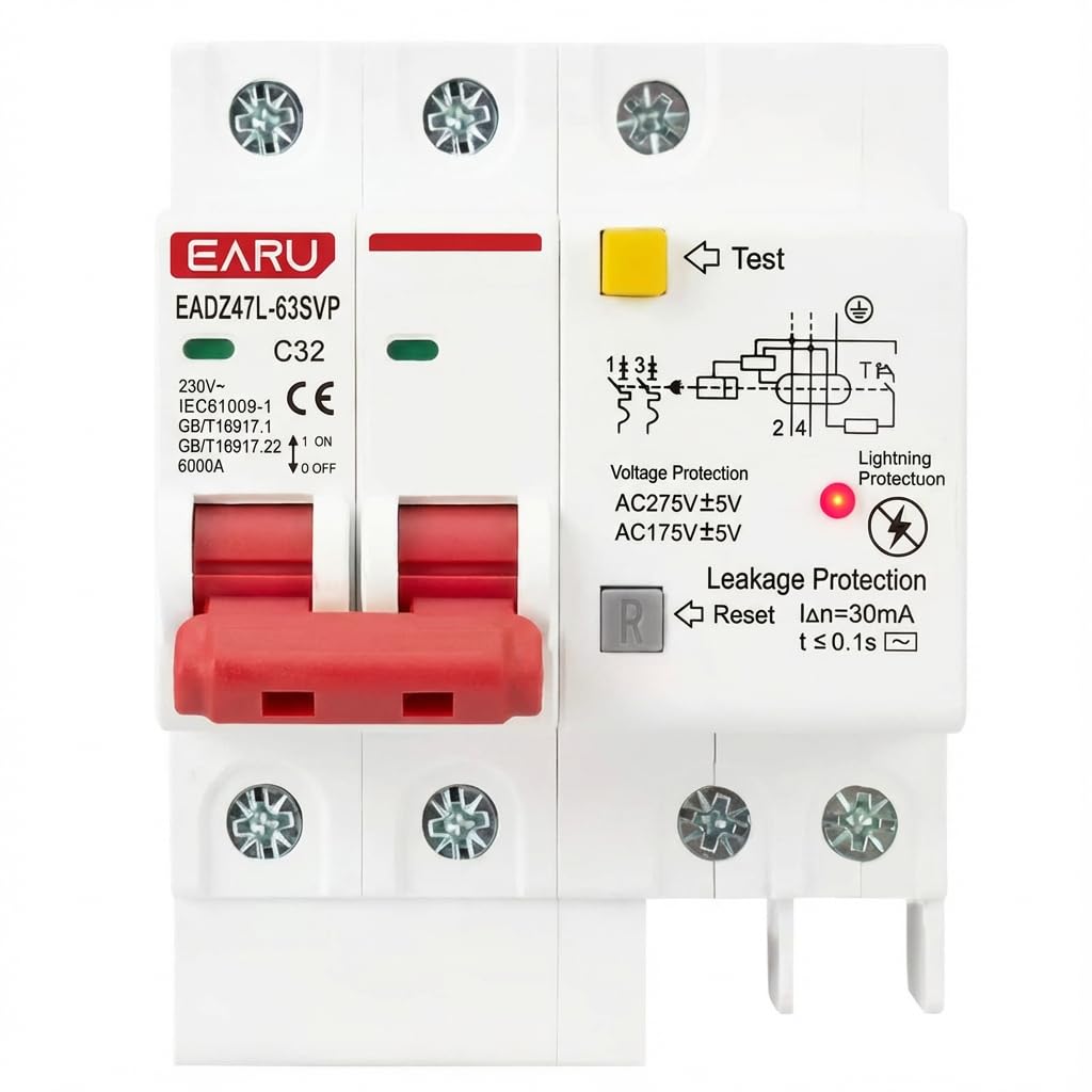 Inverter Voltage Protector Kit - 220V Over/Under Voltage & Overcurrent Protection, Intelligent Relay Reset Power Stabilizer for Solar, Home, Office Systems (DIN Rail Mount)