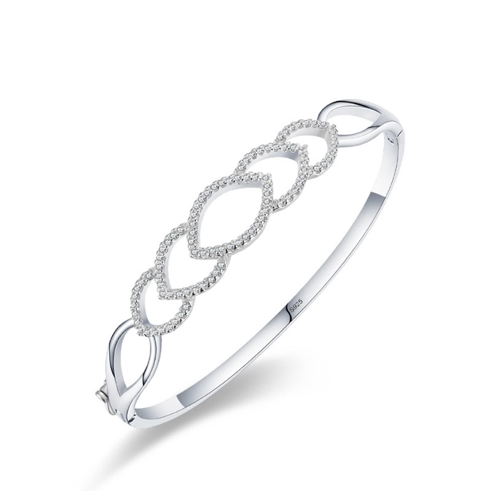 Bracciale da donna in argento 925, bracciali da donna con zirconi, forma rotonda in argento
