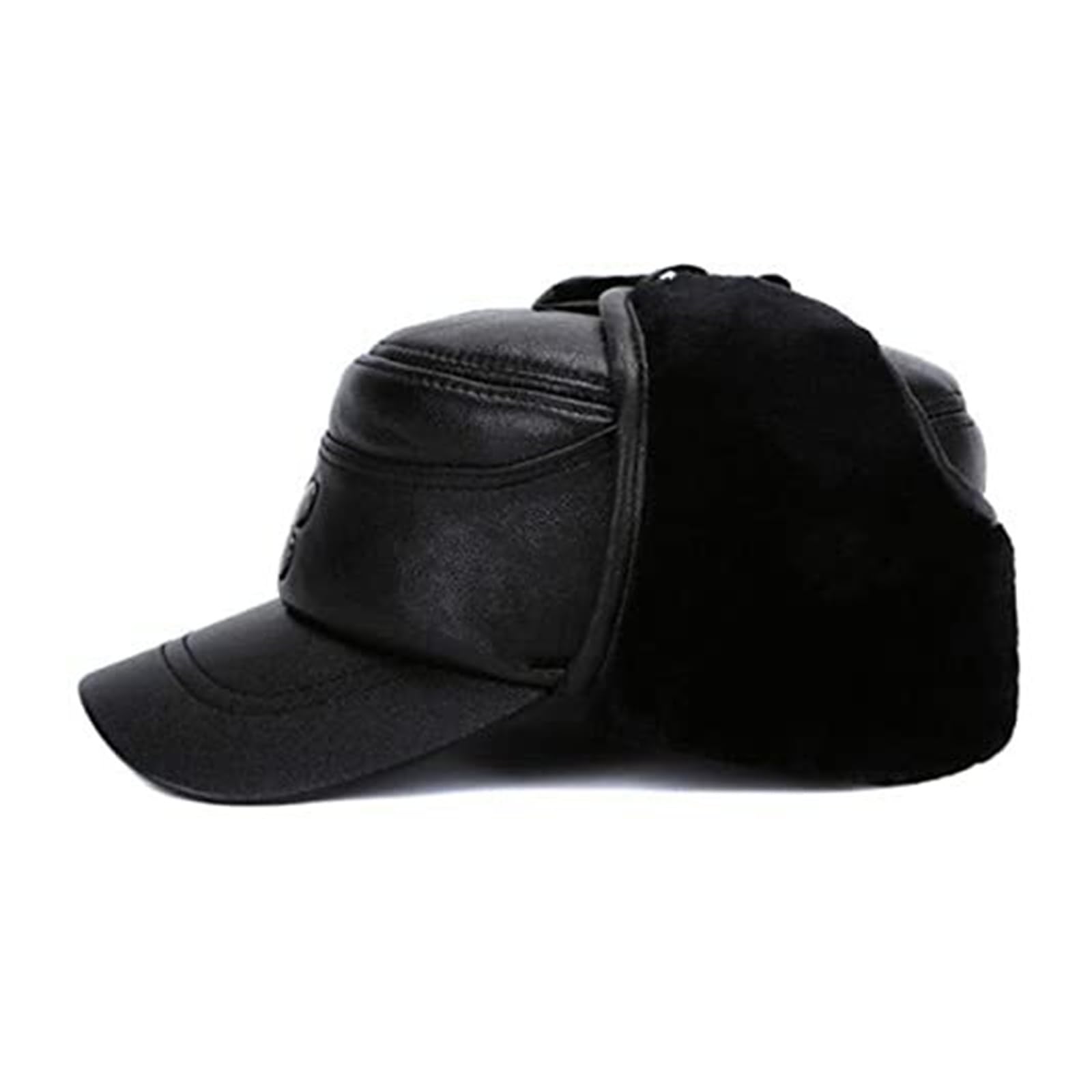 Adjustable Genuine Leather Flat Cap for Men - Warm Autumn Winter Hat (Black, 55-56cm)
