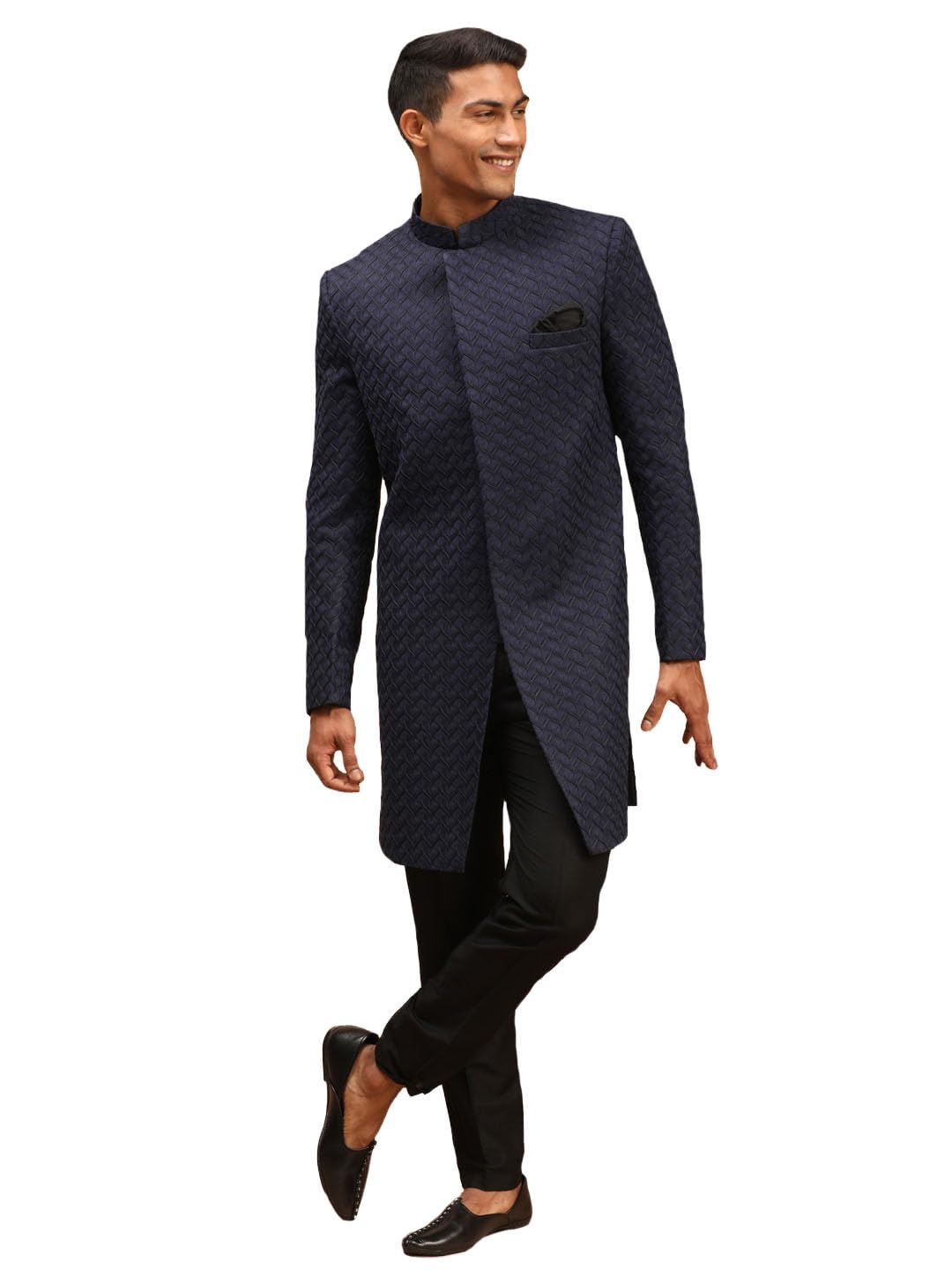 Men's Silk Blend Sherwani Set | Imported Fabric Designer Indowestern And Pant style Pyjama Set-image-29
