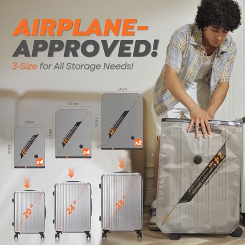 Vacbird Sacchetti Sottovuoto Vestiti Con Pompa Sottovuoto Senza Fili, 10 Pezzi (4 * 40x54cm, 4 * 47x64cm, 2 * 54x74cm), Buste Sottovuoto Vestiti Salvaspazio – Ideali per Viaggi e Organizzare Bagagli