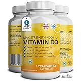 Vitamin D3 4000 IU Micro Tablets - 365 Day Supply, Easy to Swallow High Strength Premium Sunshine Vitamin | Max Strength Vitamin D Supplement, Vegetarian & Vegan Friendly, Made in UK by Grounded