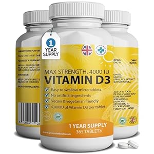 Vitamin D3 4000 IU Micro Tablets – 365 Day Supply, Easy to Swallow High Strength Premium Sunshine Vitamin | Max Strength Vitamin D Supplement, Vegetarian & Vegan Friendly, Made in UK by Grounded