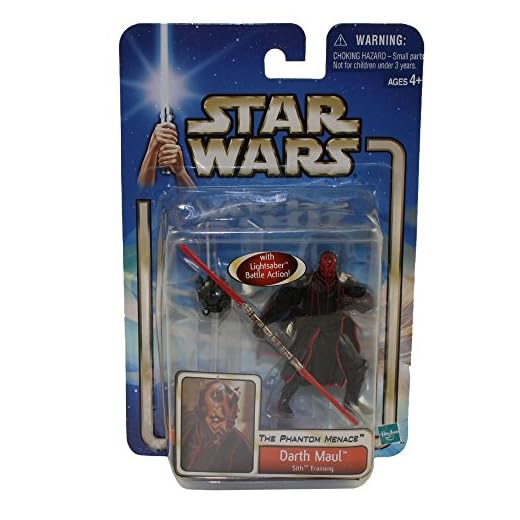 Star Wars Year 2002 Episode 1 "The Phantom Menace" Series 4 Inch Tall Action Figure - DARTH MAUL at Sith Training with Lightsaber Battle Action, Double-Bladed Red Lightsaber and Probe Droid with Stand