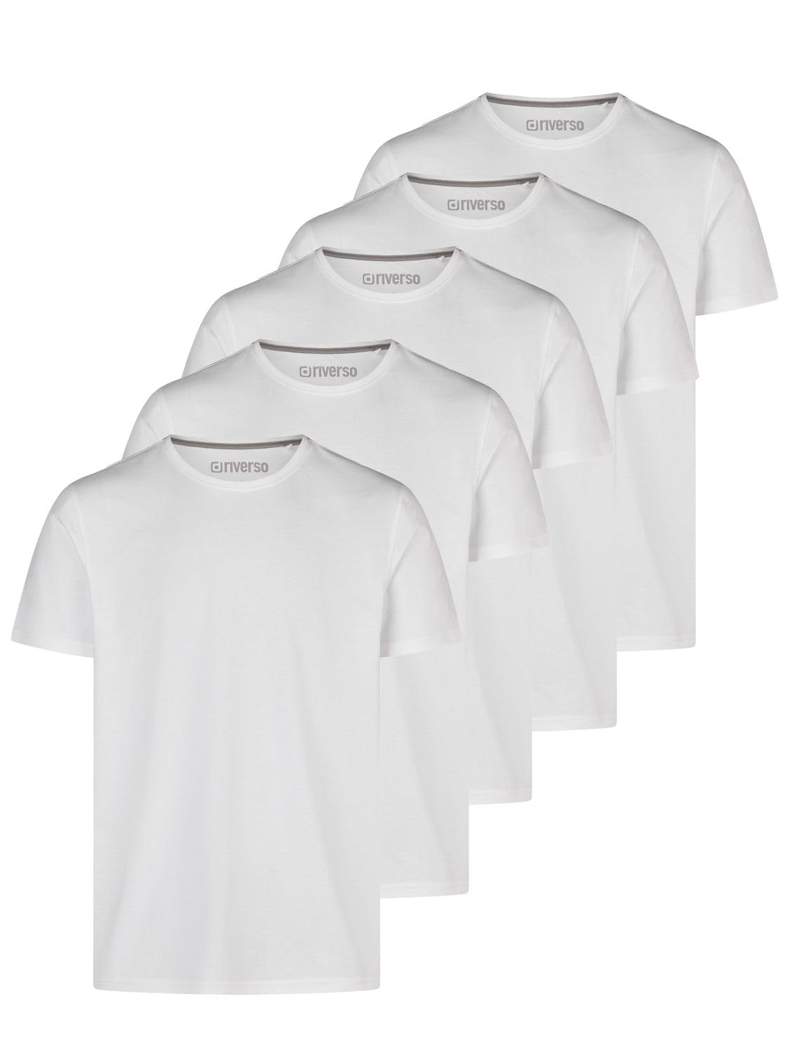 riverso RIVDean - Juego de 5 camisetas para hombre, cuello redondo, manga corta, verano, camiseta básica, negro, blanco, beige, verde, gris, azul, S, M, L, XL, XXL, 3XL, 4XL, 5XL