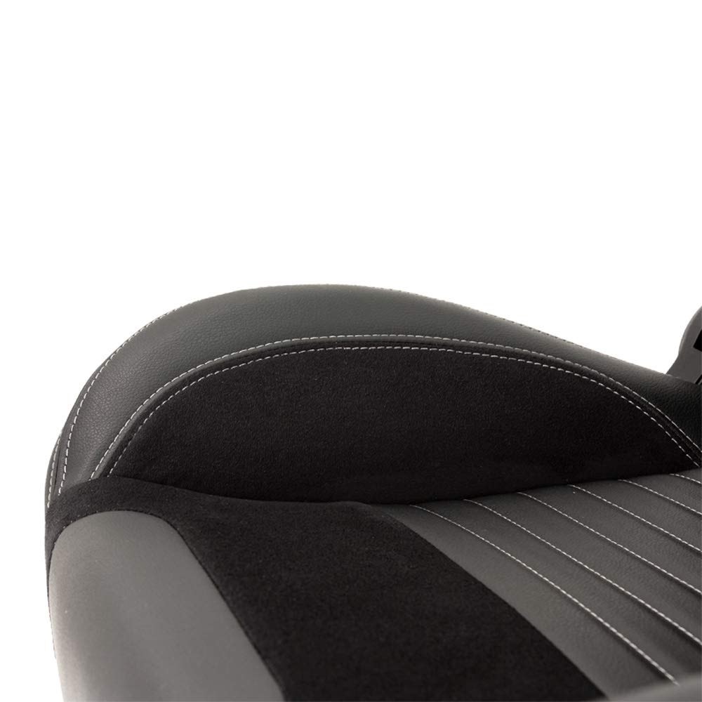 AutoStyle Siège baquet 'Classic II' - Simili Cuir Noir + suède + Surpiqûres gris - Dossier réglable à droite - incl. glissières