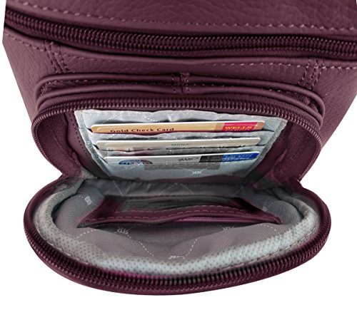 Roma Leathers Genuine Cross Body Purse Bag, Multi-Pocket (Wine)