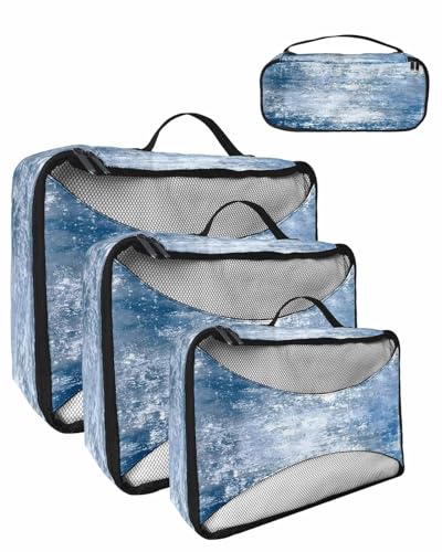 Retro Abstract Blue White Texture 4 Set Packing Cubes, Vintage