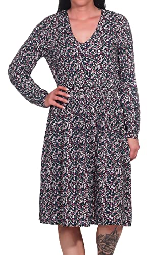 Sublevel Damen Langarm Viskose Kleid Tunika LSL-440 Midi-Kleid mit Blumen-Muster Dark Blue/Design 01 S