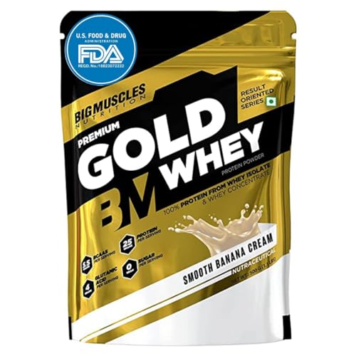 Image of Bigmuscles Nutrition Premium Gold Whey 500g Whey Protein Isolate Blend | USA FDA REGD. BRAND | 25g Protein Per Serving [Smooth Banana Cream]