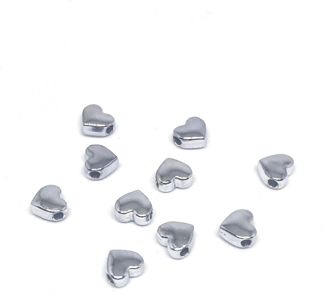 Gümüş Kaplama Oval Kalp (10 Adet) 7 Mm